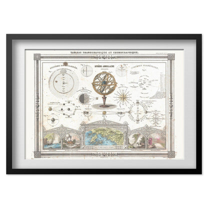 Vuillemin Astronomical Chart 1852 print in a black frame with a white mat