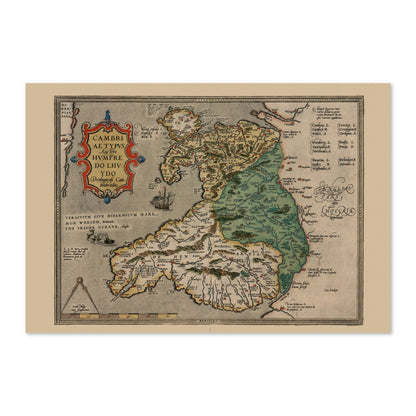 Wales & England 1580 Map vintage print