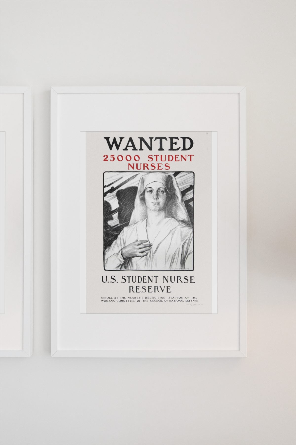 Wanted 25000 Student Nurses poster on a light wall