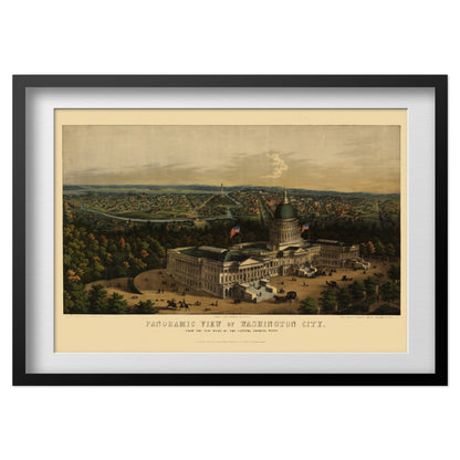 Washington DC 1856 Panoramic Map print in a black frame