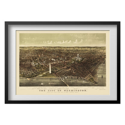 Washington DC 1880 Panoramic Map print in a black frame