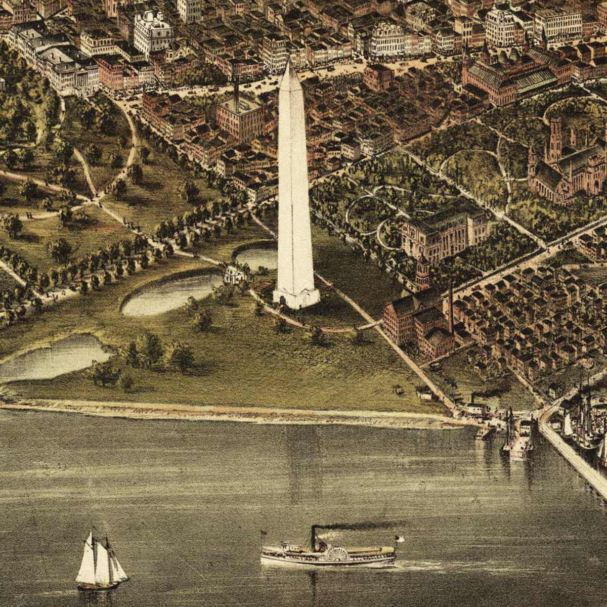Close-up detail of the Washington DC 1880 Panoramic Map print