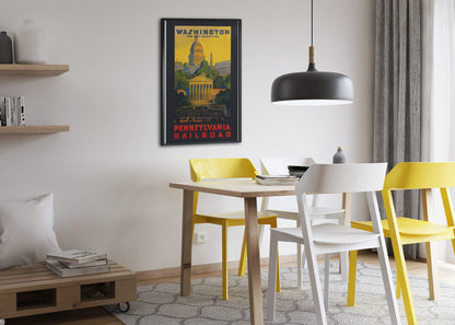 Washington Pennsylvania Railroad poster framed above a dining table