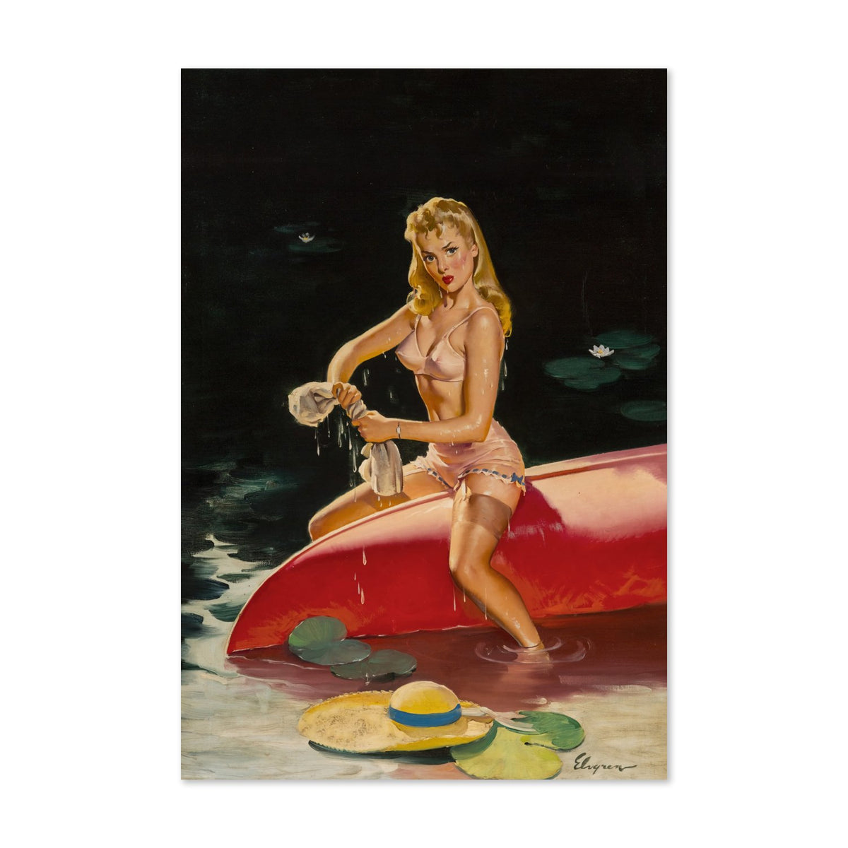 We Had a Little Falling Out by Gil Elvgren, pin-up poster — framed print
