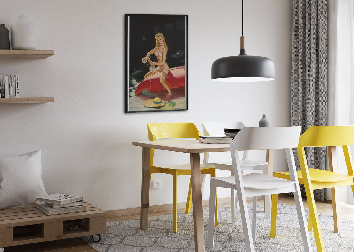 We Had a Little Falling Out by Gil Elvgren, pin-up poster — dining room