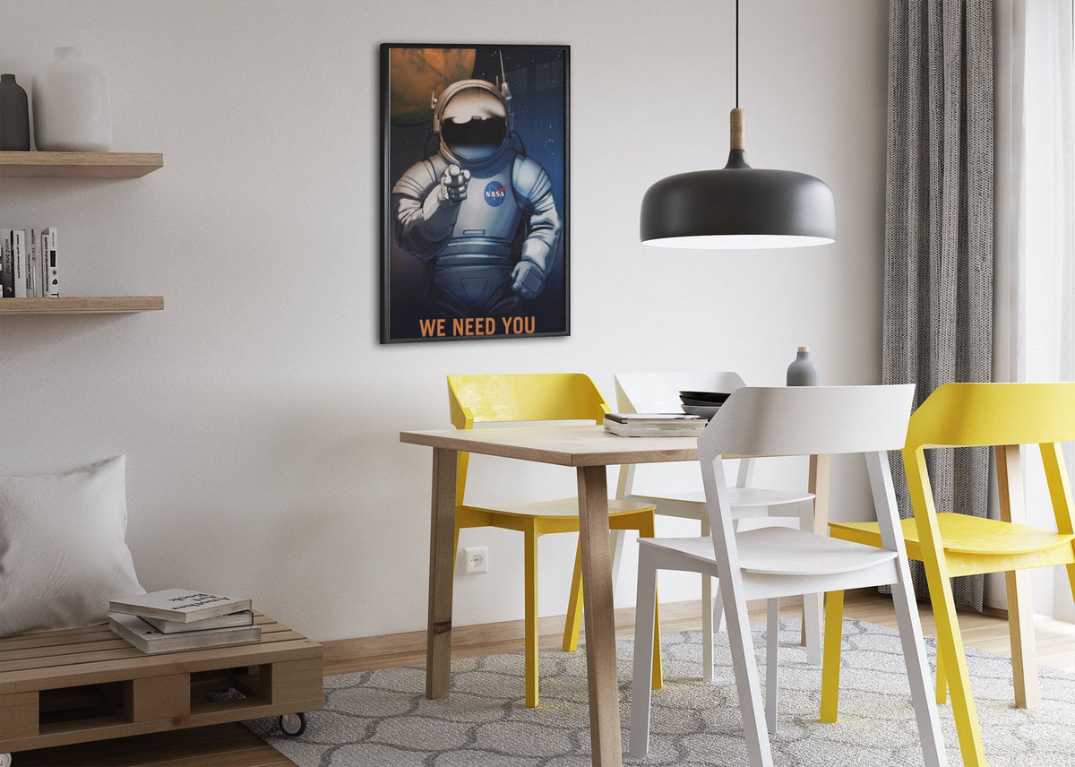 We Need You on Mars NASA recruitment poster framed above a dining table