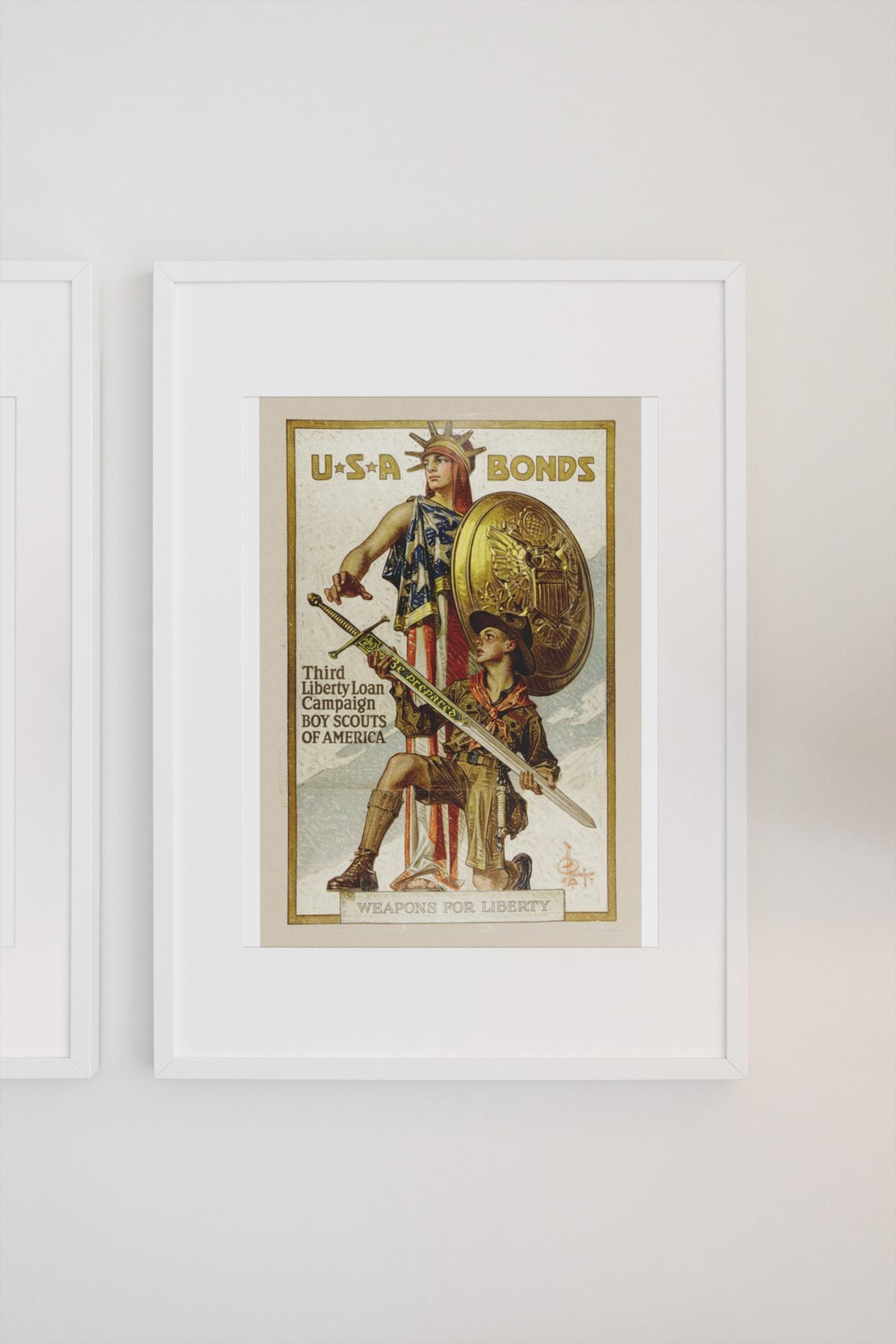 Weapons for Liberty Boy Scouts USA Bonds poster on a light wall
