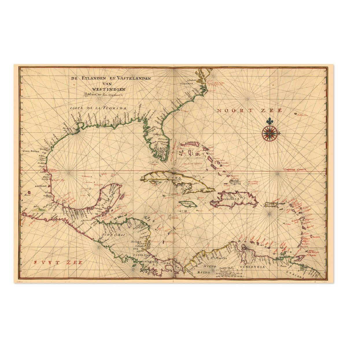 West Indies 1639 Chart vintage print