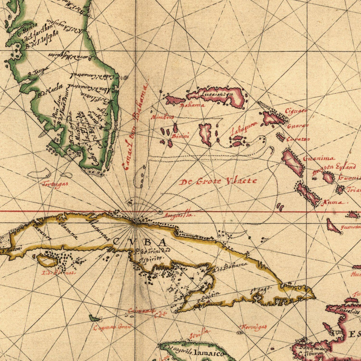 Close-up detail of the West Indies 1639 Chart