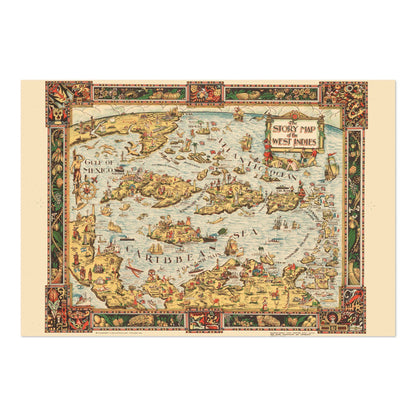 West Indies 1936 Pictorial Map vintage print
