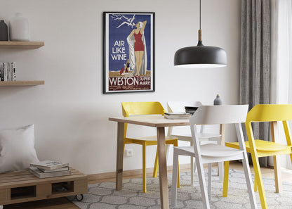 Weston super Mare Air Like Wine poster framed above a dining table