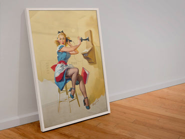 What a Line by Gil Elvgren, pin-up poster — leaning frame