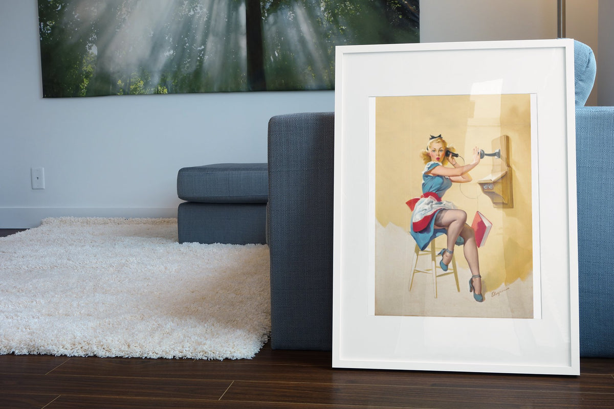 What a Line by Gil Elvgren, pin-up poster — living room wall