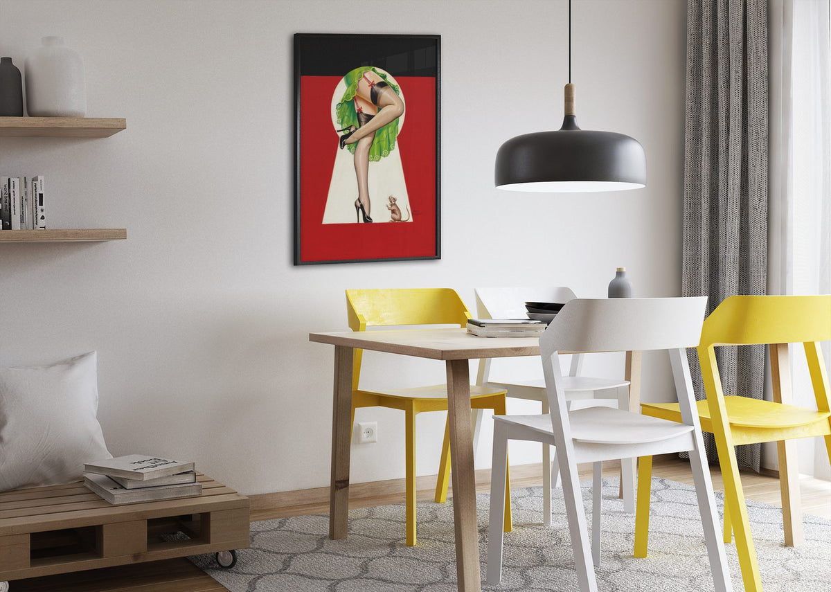 What a View poster framed above a dining table