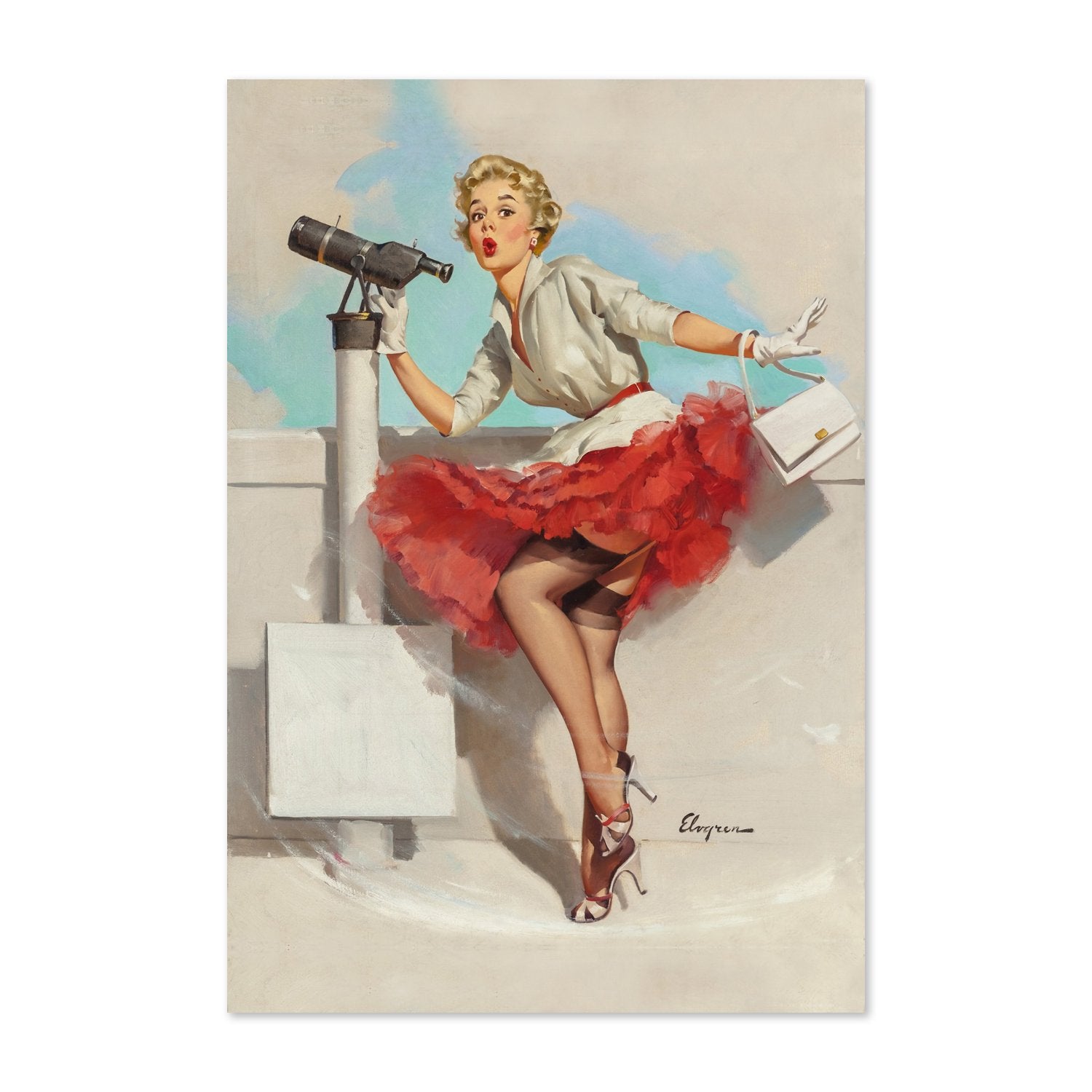 What a View by Gil Elvgren, pin-up poster — framed print
