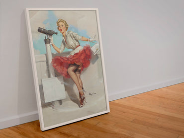 What a View by Gil Elvgren, pin-up poster — leaning frame