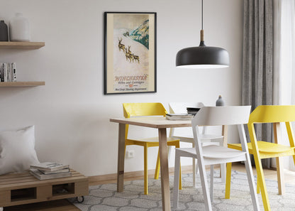 Winchester Rifles and Cartridges — Deer poster framed above a dining table