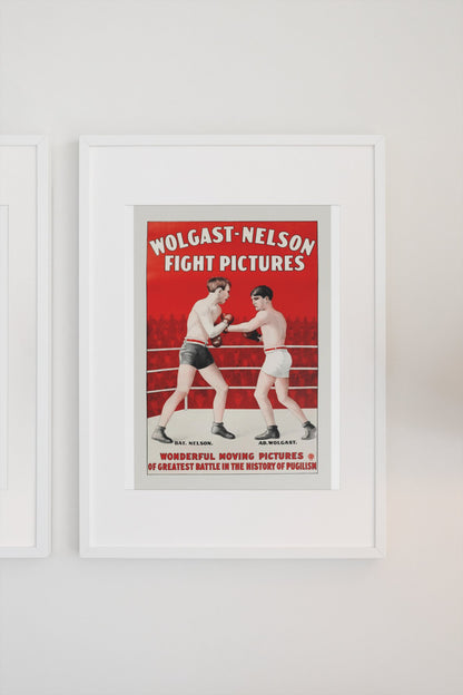 Wolgast Nelson Fight Pictures poster on a light wall
