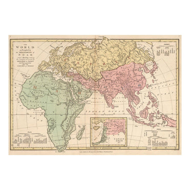 World as Peopled by the Descendants of Noah Map vintage print