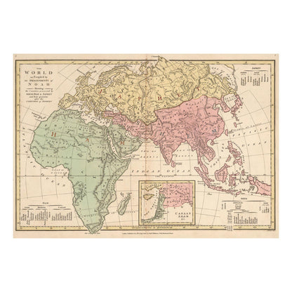 World as Peopled by the Descendants of Noah Map vintage print