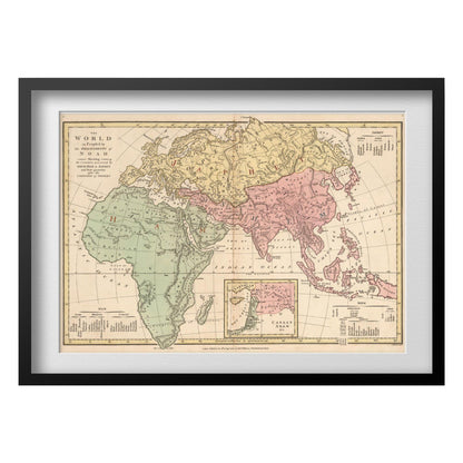 World as Peopled by the Descendants of Noah Map print in a black frame with a white mat