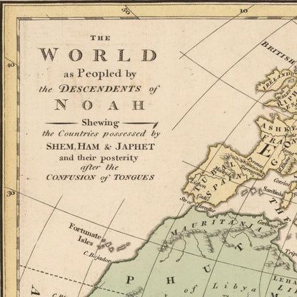 Close-up detail of the World as Peopled by the Descendants of Noah Map