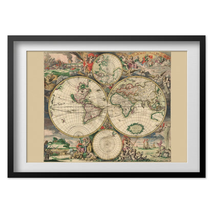 World Map 1689 print in a black frame