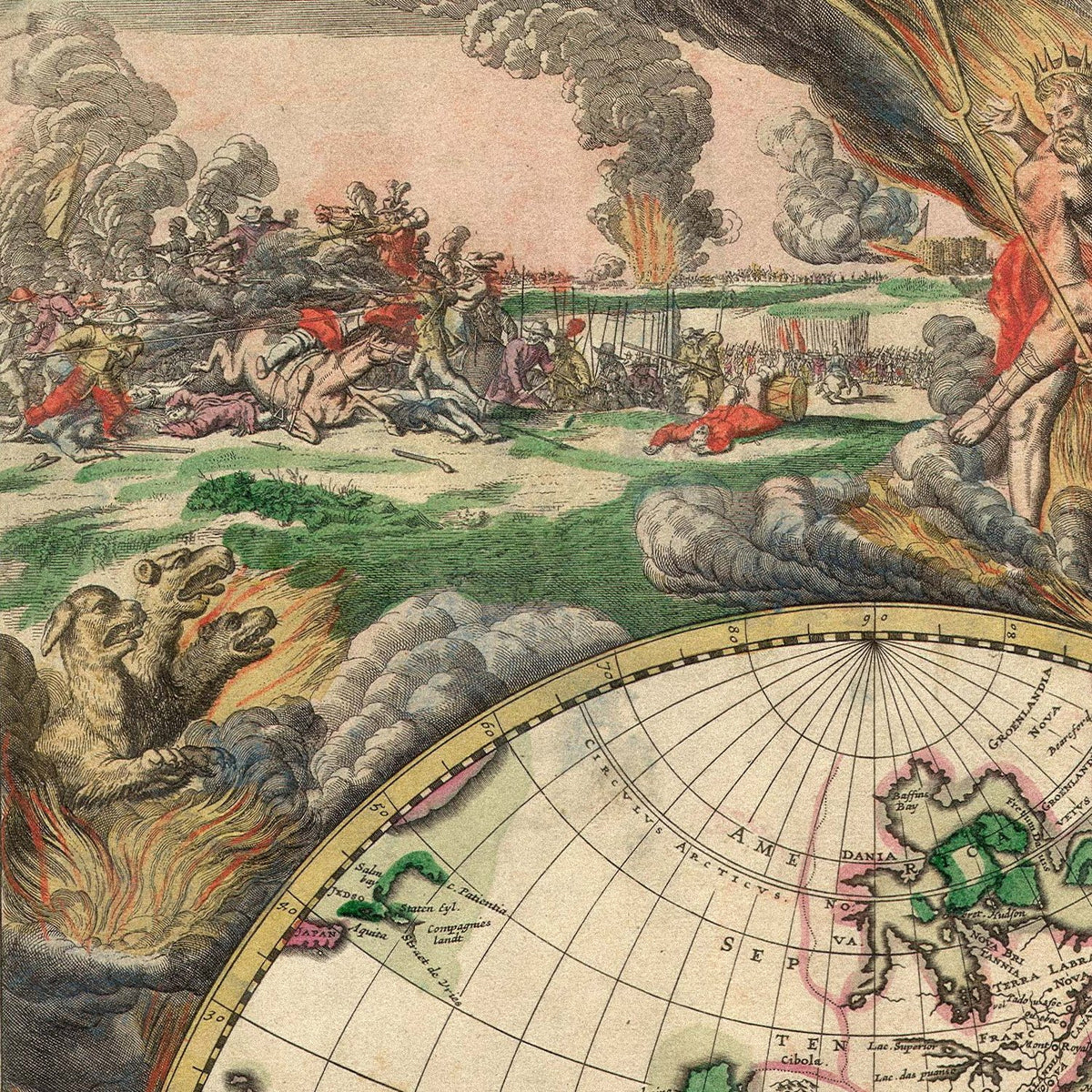 Close-up detail of the World Map 1689 print
