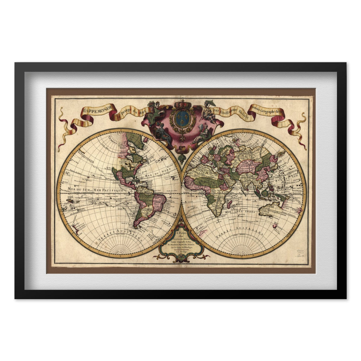 World Map 1720 print in a black frame