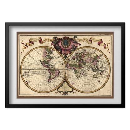 World Map 1720 print in a black frame