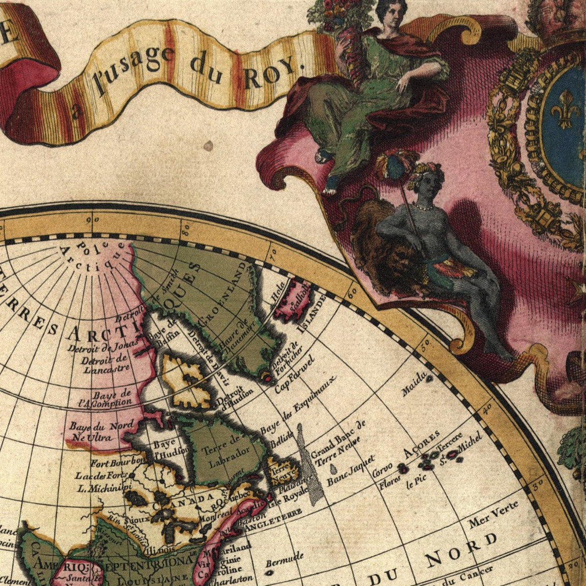 Close-up detail of the World Map 1720 print