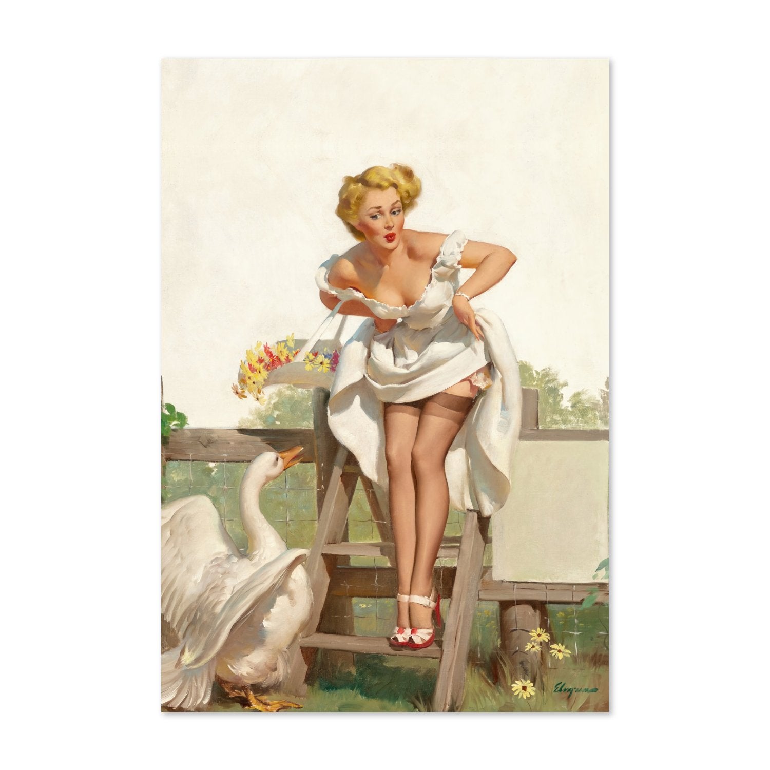 Worth a Gander by Gil Elvgren, pin-up poster — framed print