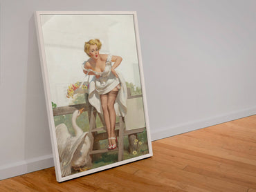 Worth a Gander by Gil Elvgren, pin-up poster — leaning frame