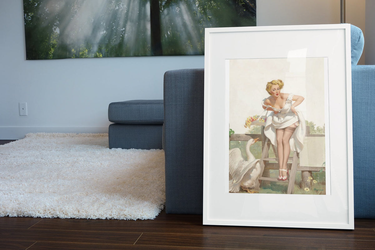 Worth a Gander by Gil Elvgren, pin-up poster — living room wall