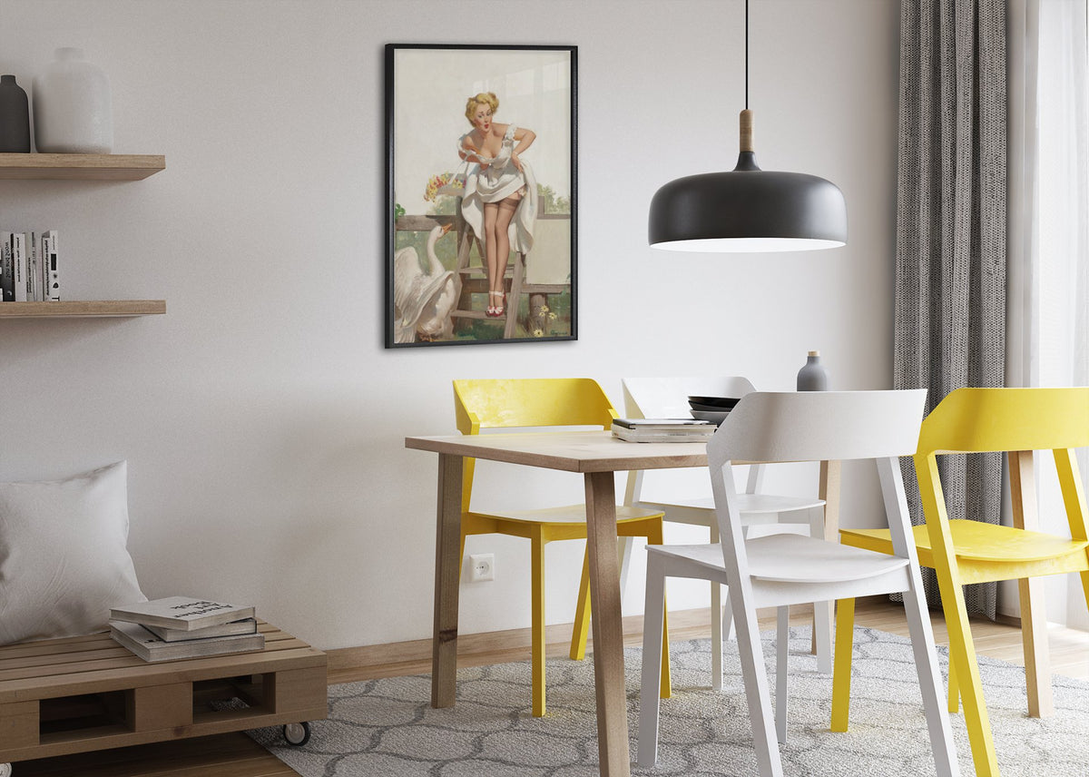 Worth a Gander by Gil Elvgren, pin-up poster — dining room