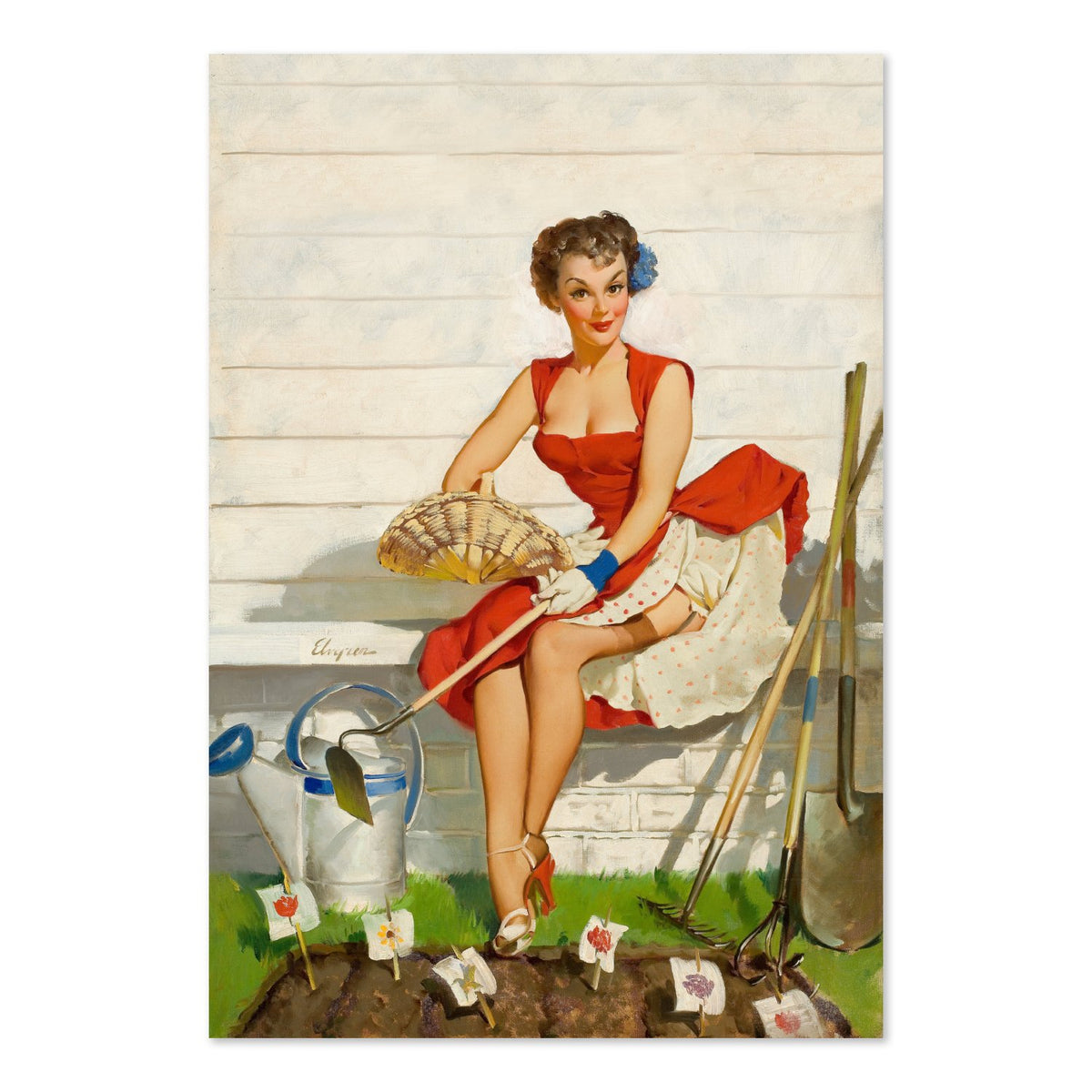 Worth Cultivating by Gil Elvgren, pin-up poster — framed print