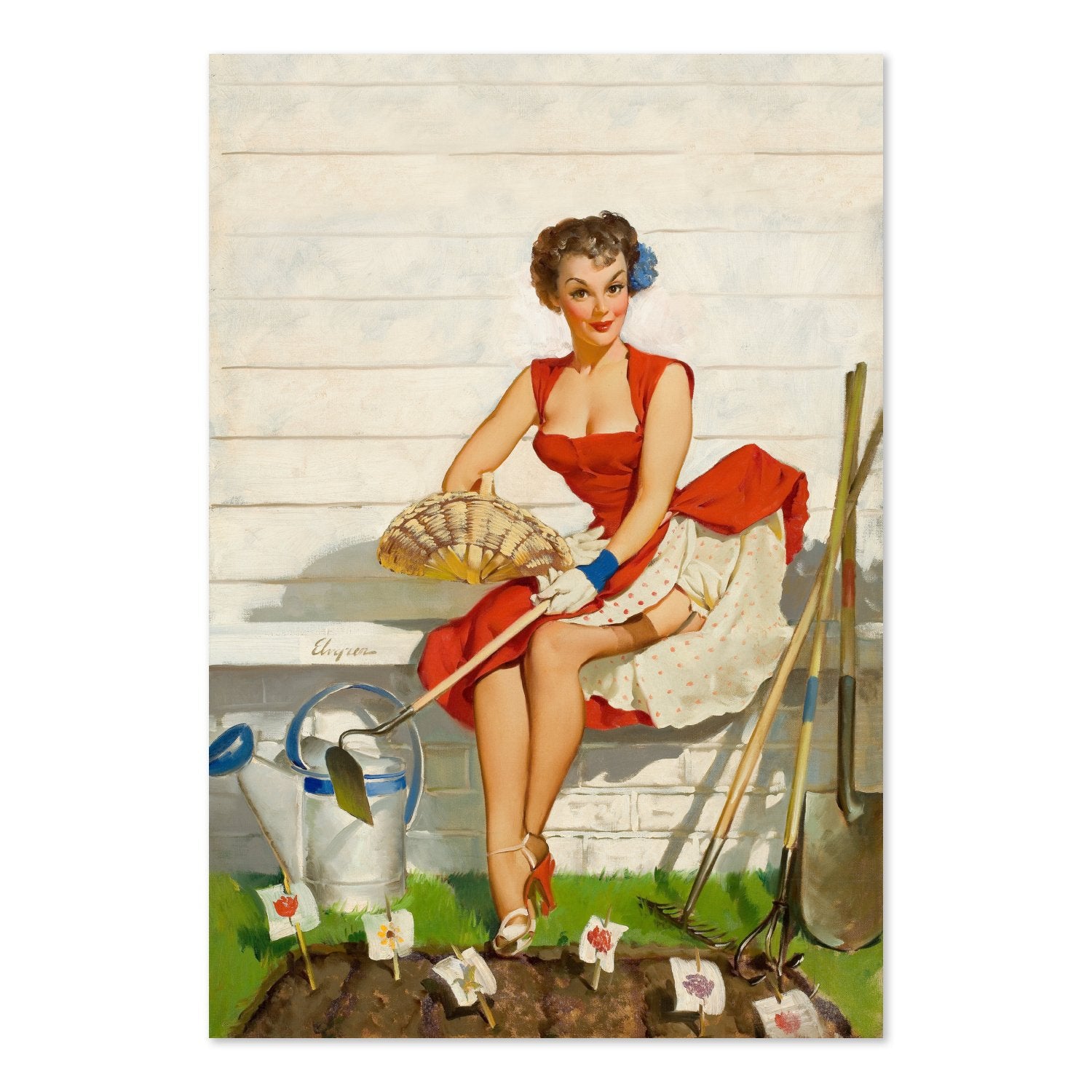 Worth Cultivating by Gil Elvgren, pin-up poster — framed print