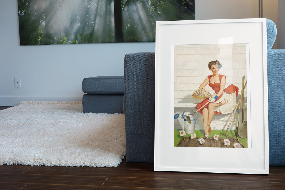 Worth Cultivating by Gil Elvgren, pin-up poster — living room wall