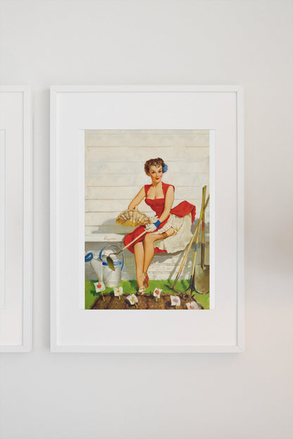 Worth Cultivating by Gil Elvgren, pin-up poster — gallery wall