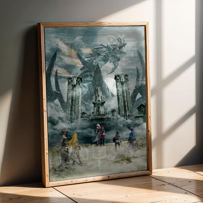 Xenoblade Chronicles 2: Torna – The Golden Country Key Art poster in an oak frame leaning on a wooden floor