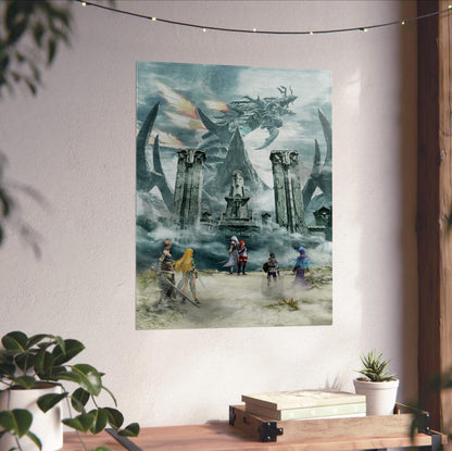Xenoblade Chronicles 2: Torna – The Golden Country Key Art poster unframed on a white wall above a desk