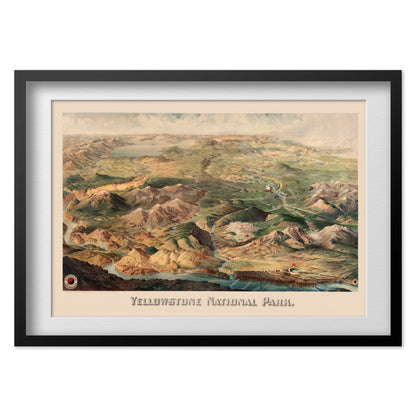 Yellowstone 1904 Map print in a black frame with a white mat