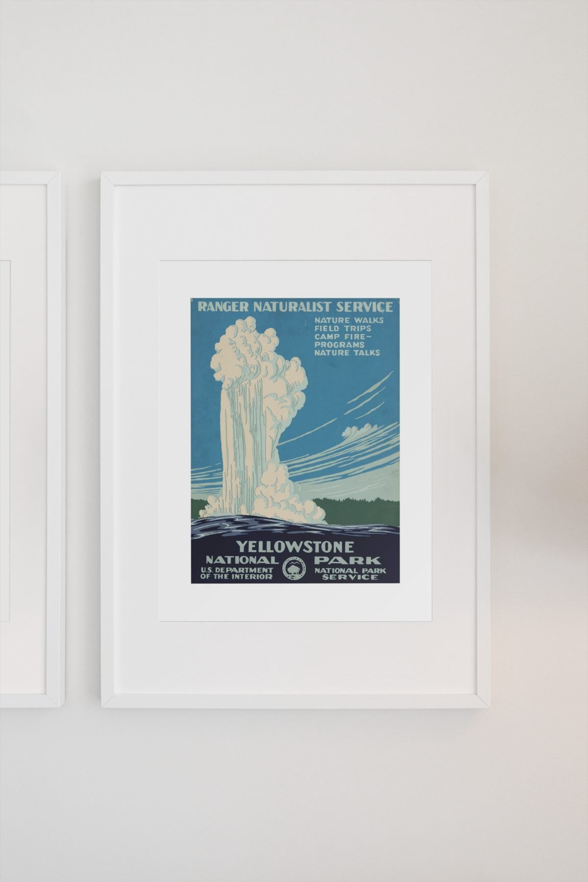 Yellowstone Old Faithful WPA poster on a light wall