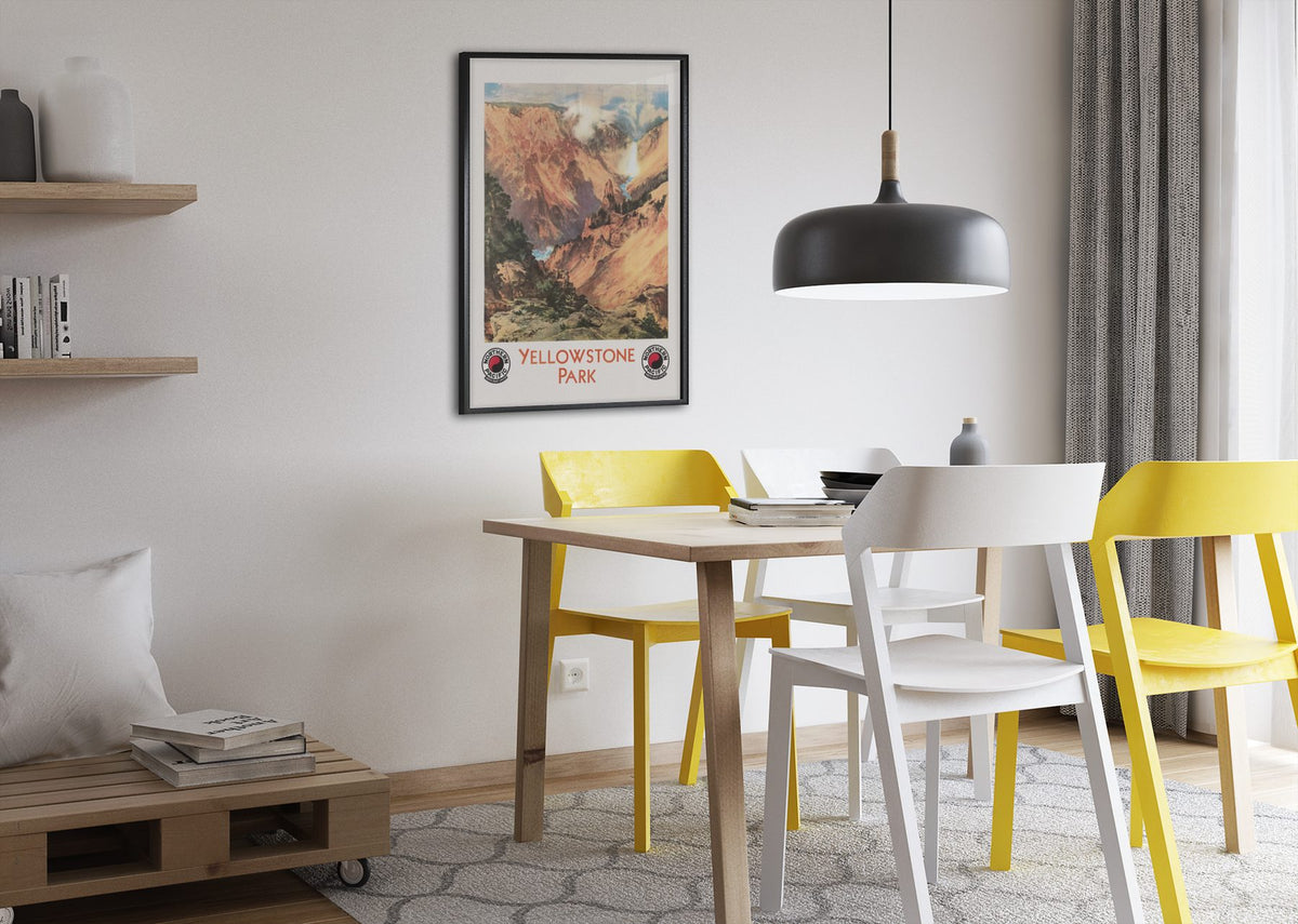 Yellowstone Park 1924 poster framed above a dining table