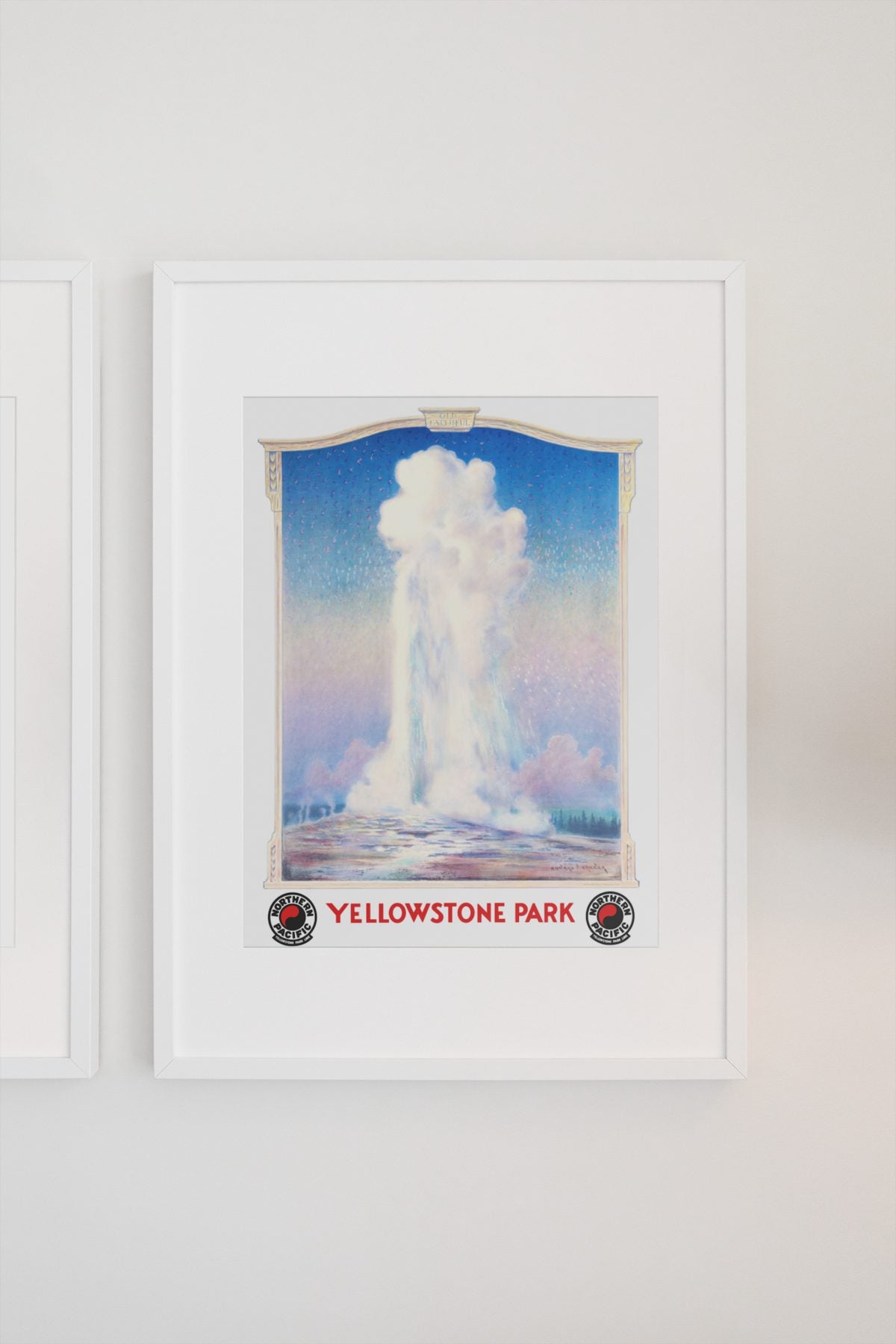 Yellowstone Old Faithful poster on a light wall