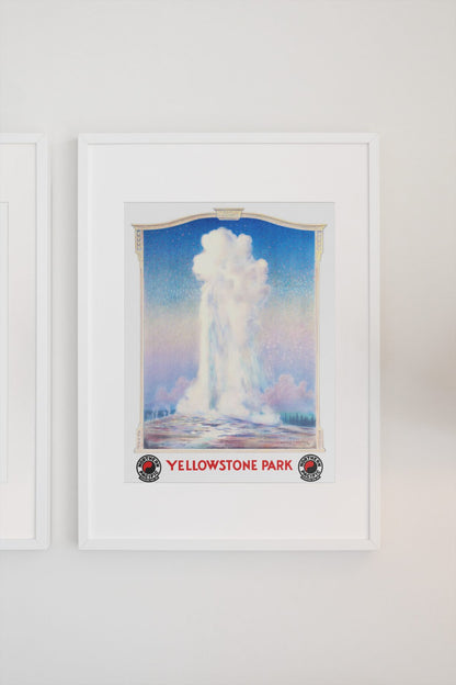 Yellowstone Old Faithful poster on a light wall