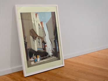 York The Shambles poster in a white frame leaning against a wall