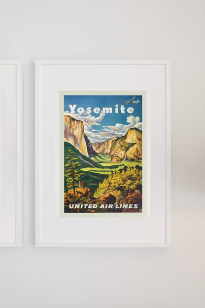 Yosemite United Air Lines poster on a light wall