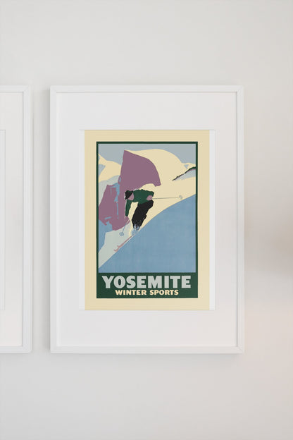 Yosemite Winter Sports Half Dome poster on a light wall