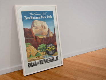 Zion National Park CNW poster in a white frame leaning against a wall